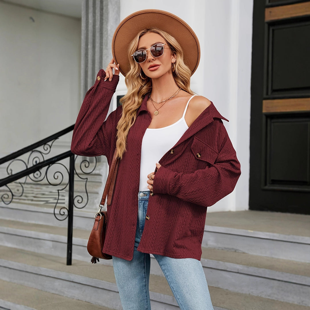 Damen Texturierte Oversize-Hemdjacke mit Pattentaschen Echoarchiv