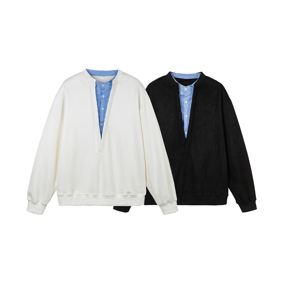 Unisex Oversize-Sweatshirt mit tiefem V-Ausschnitt und eingenähtem Hemdkragen-Einsatz Echoarchiv