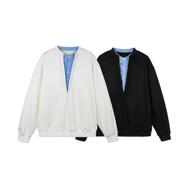 Unisex Oversize-Sweatshirt mit tiefem V-Ausschnitt und eingenähtem Hemdkragen-Einsatz Echoarchiv