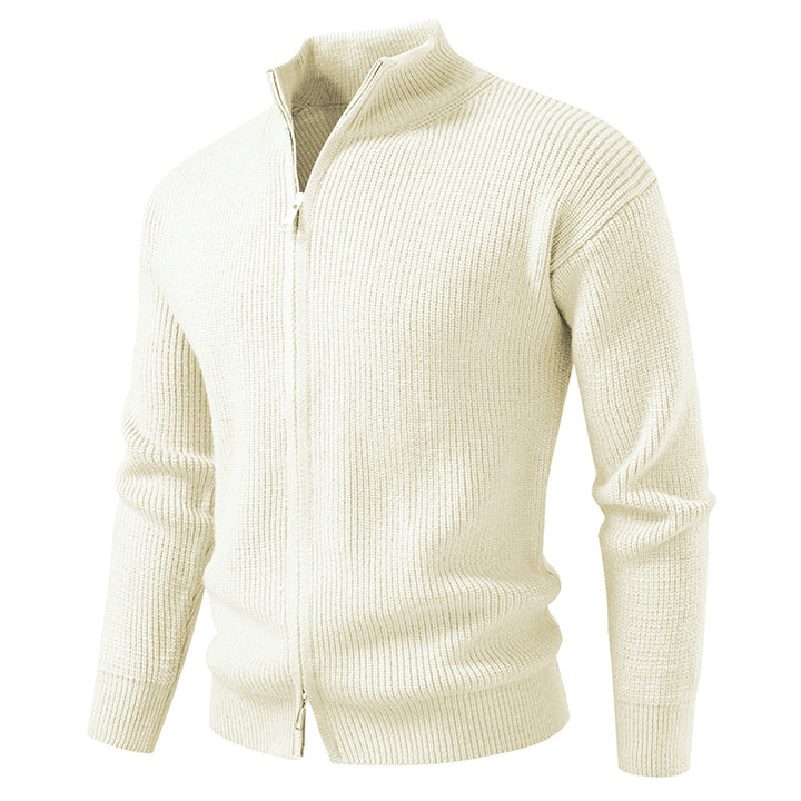 Herren Grobgerippter Zip-Cardigan mit hohem Schlauchkragen und verdeckter Naht Echo Archiv