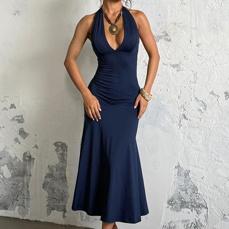 Damen elegantes Maxikleid mit tiefem V-Ausschnitt und raffiniertem Schleifendetail Echo Archiv