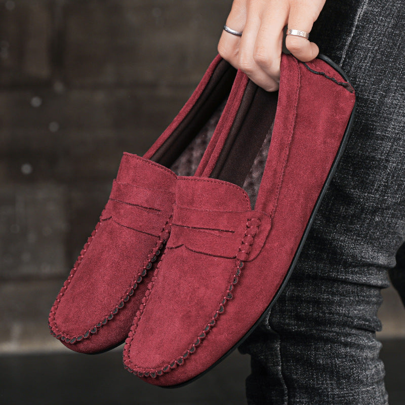 Herren elegante Veloursleder-Mokassin Fahrerhalbschuhe mit handgenähter Vordernaht und flexibler Gummiprofilsohle Echo Archiv