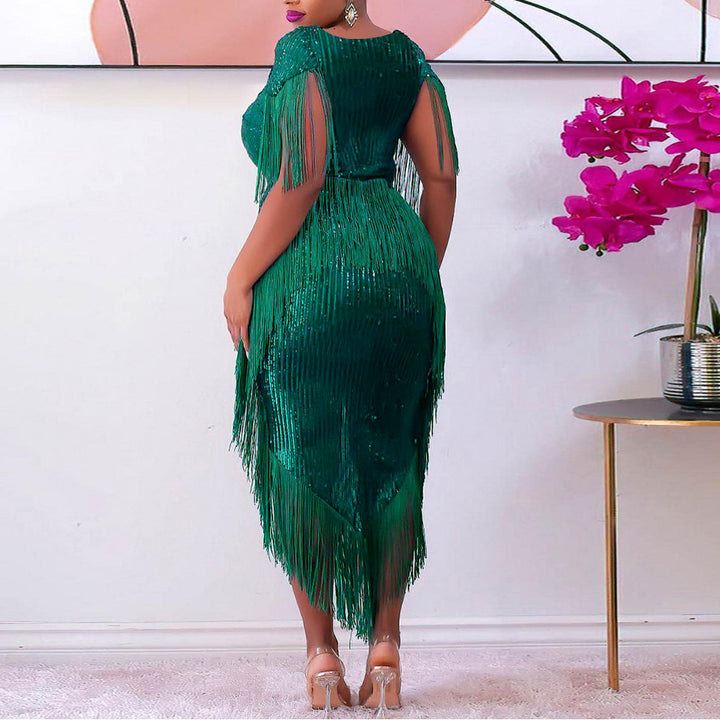 Damen glamouröses Abendkleid mit Fransendetails Echo Archiv