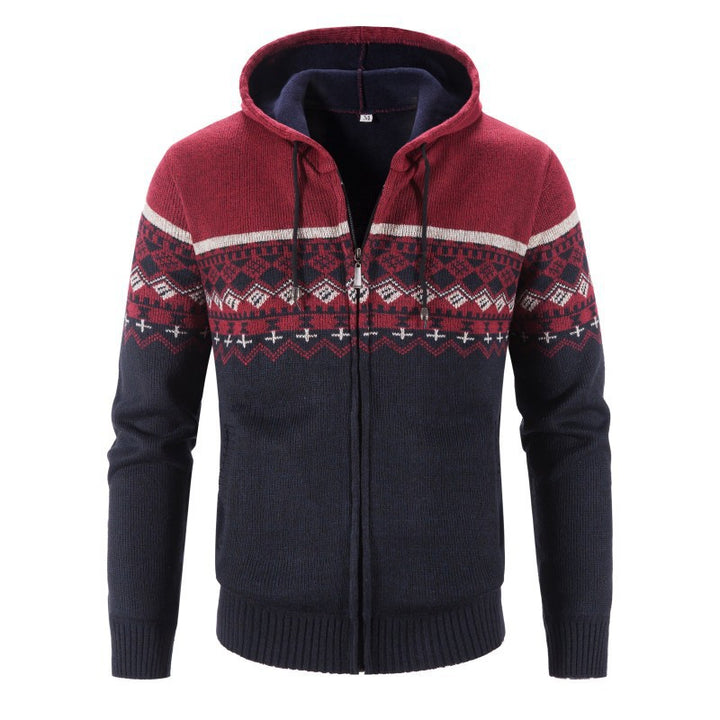 Herren Melierte Strickjacke mit Kapuze und Norweger-Muster Echoarchiv