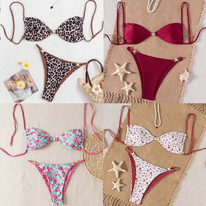 Damen Bikini-Set mit raffiniertem Leopardenmuster und eleganten Perlendetails Echo Archiv