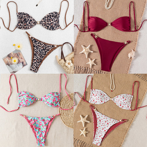 Damen Bikini-Set mit raffiniertem Leopardenmuster und eleganten Perlendetails Echo Archiv