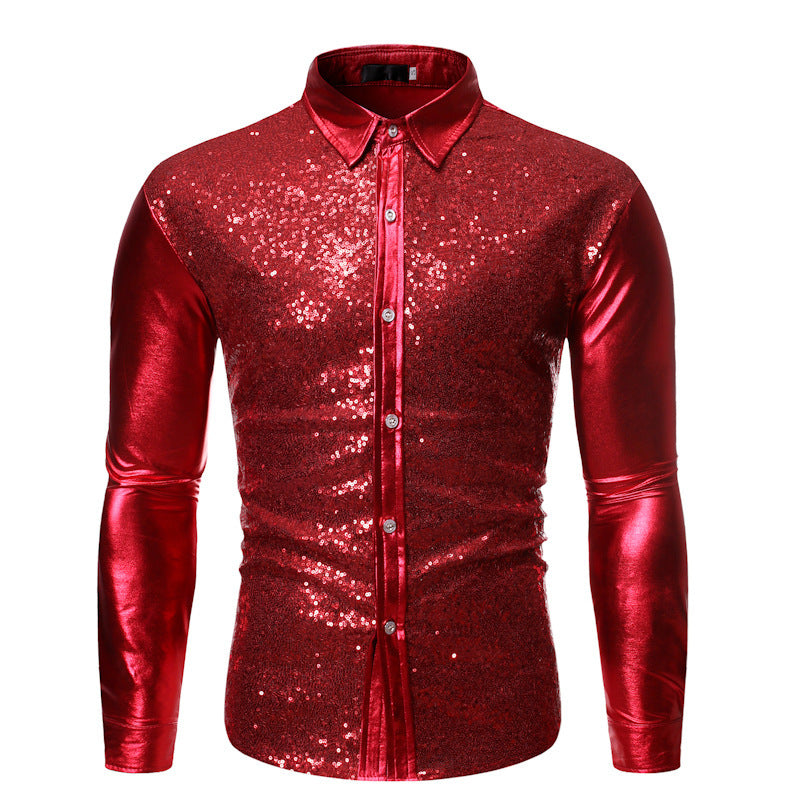 Herren Glitzernde Paillettenhemd mit modernem Slim-Fit-Schnitt Echoarchiv