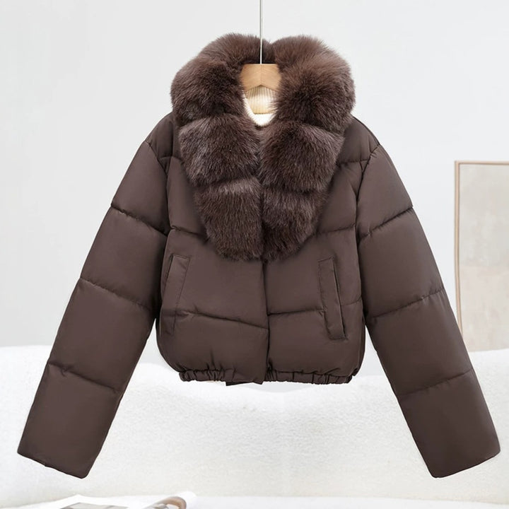 Damen Kurz‑Pufferjacke im Boxy‑Cut mit voluminösem Fellkragen und elastischem Saum Echo Archiv