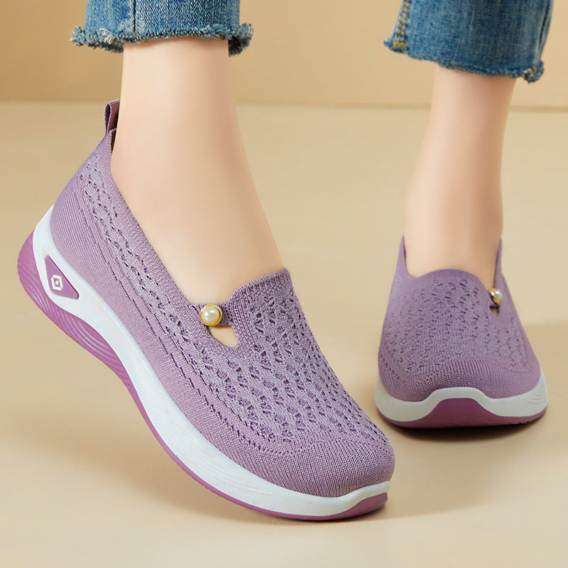Damen nan atmungsaktive gestrickte Slip-On Slipper mit Perlenapplikation und stoßdämpfender EVA-Sohle Echo Archiv