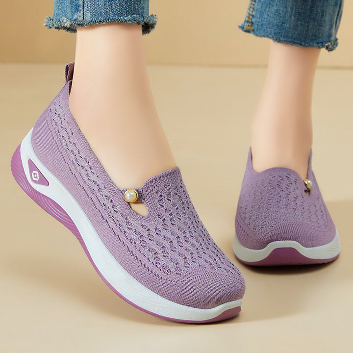 Damen nan atmungsaktive gestrickte Slip-On Slipper mit Perlenapplikation und stoßdämpfender EVA-Sohle Echo Archiv