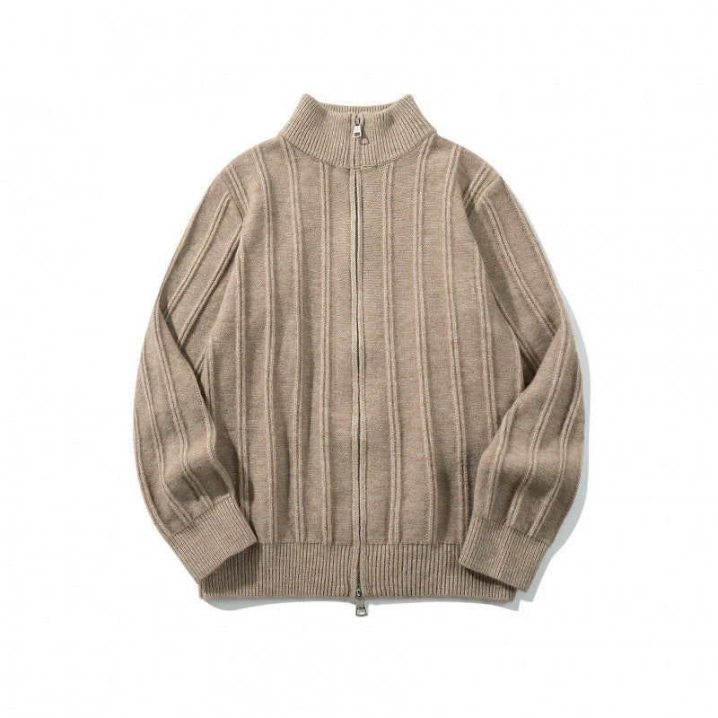 Unisex Reißverschluss-Strickjacke mit Stehkragen und vertikaler Struktur Echo Archiv