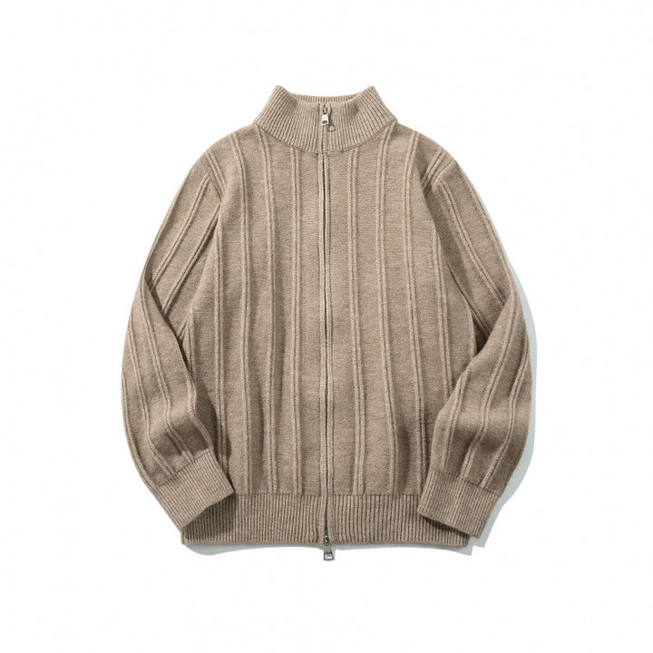 Unisex Reißverschluss-Strickjacke mit Stehkragen und vertikaler Struktur Echo Archiv