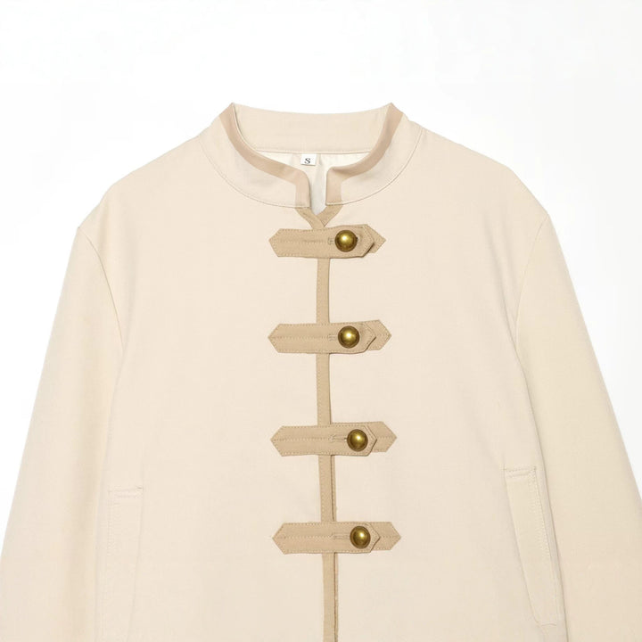 Damen Kurze taillierte Jacke mit Mandarinkragen und dekorativen Laschen Echo Archiv