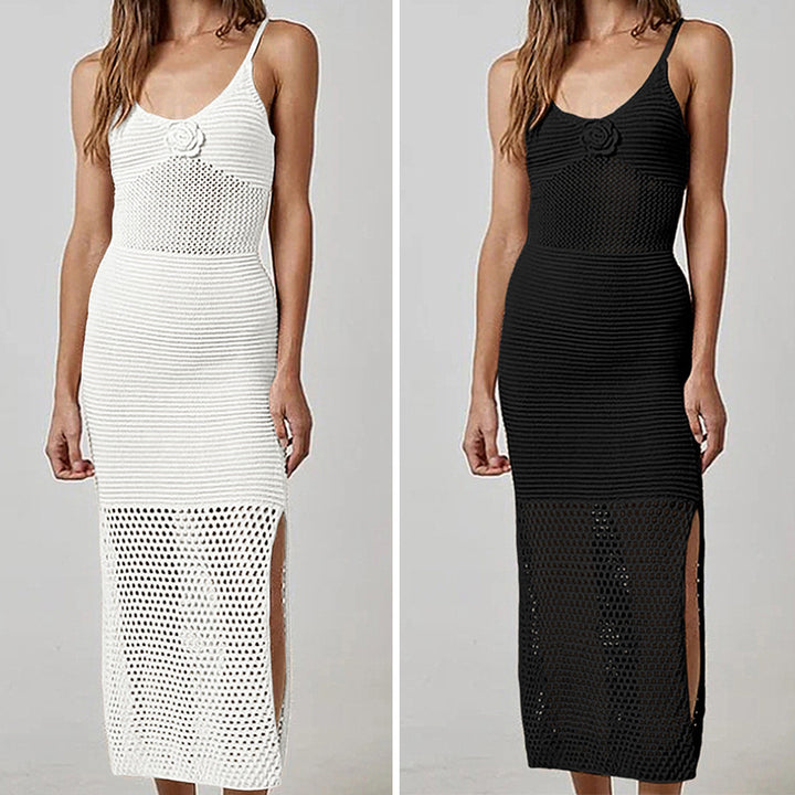 Damen Häkel-Strandkleid mit durchbrochenem Design und tiefem Schlitz Echo Archiv