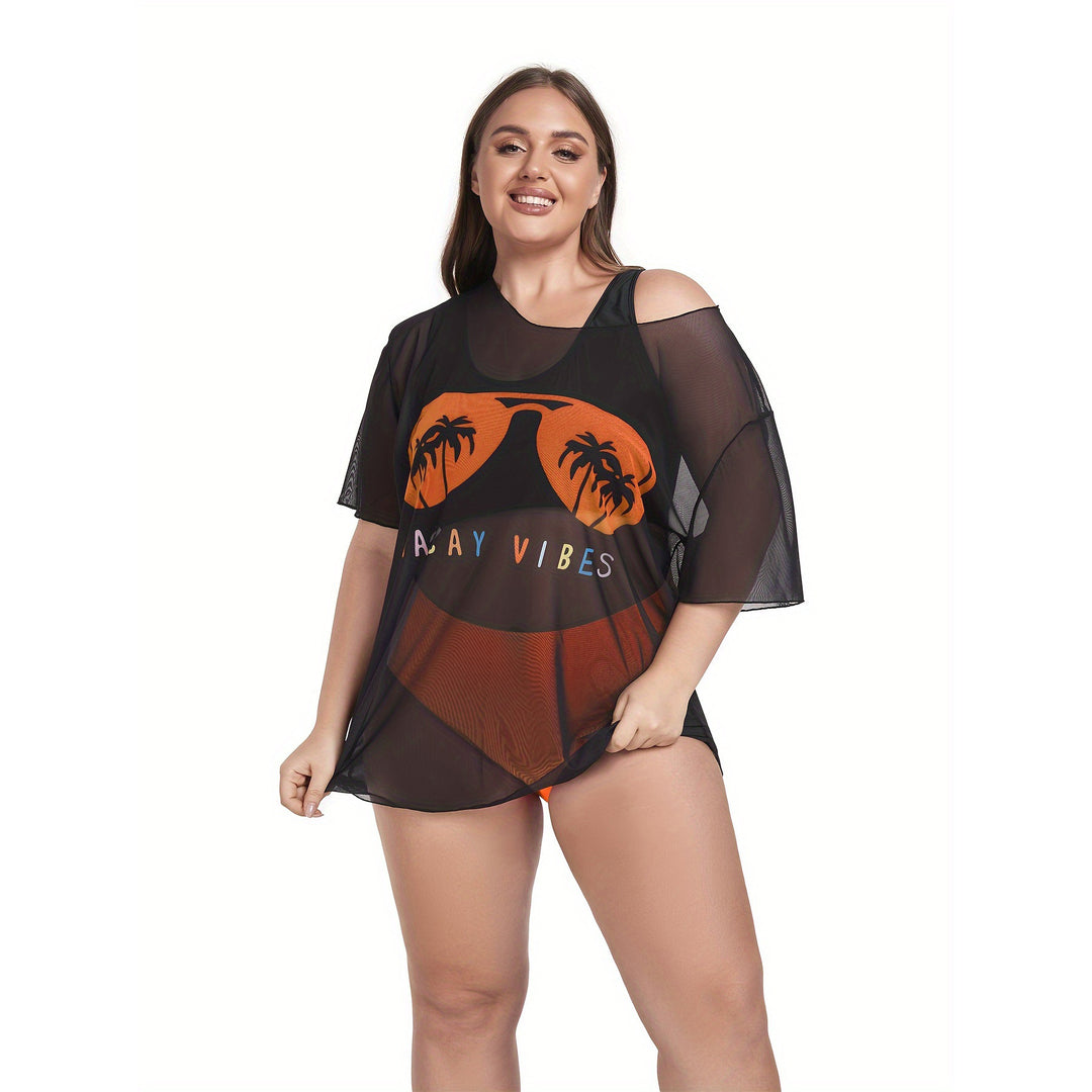 Damen Netz-Strandkleid mit lässigem Aufdruck Echo Archiv