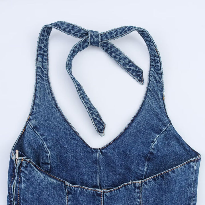 Damen Jumpsuit aus Denim mit Kreuzträgern Echo Archiv