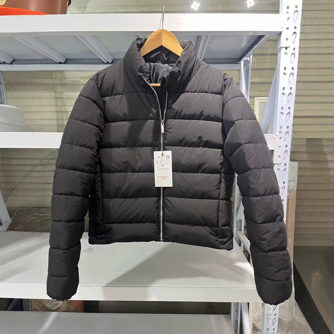 Damen leichte wattierte Kurzsteppjacke mit hohem Stehkragen und Zwei-Wege-Reißverschluss – Célinea