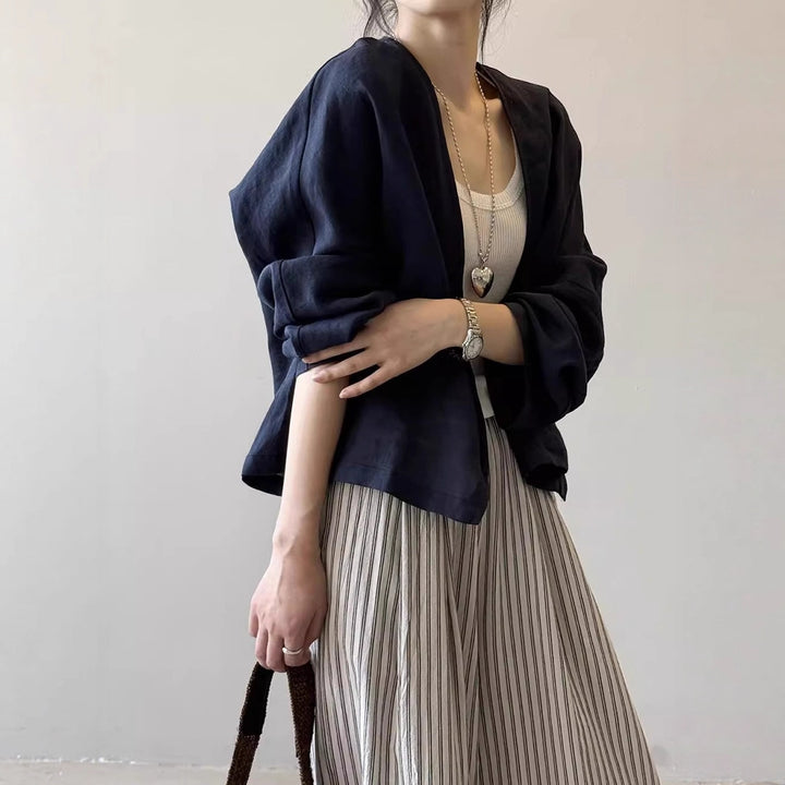 Damen Oversize-Kimonojacke aus Leinenmix mit offenem Fall und weiten Ärmeln Echoarchiv