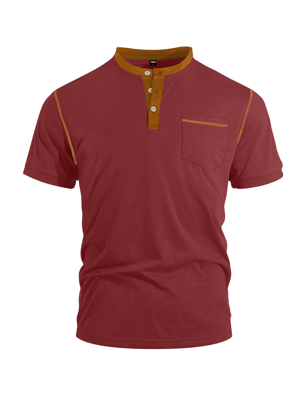 Herren nan legeres Kurzarm-Bandkragenshirt mit Knopfleiste Brusttasche und Flatlocknähten Echo Archiv
