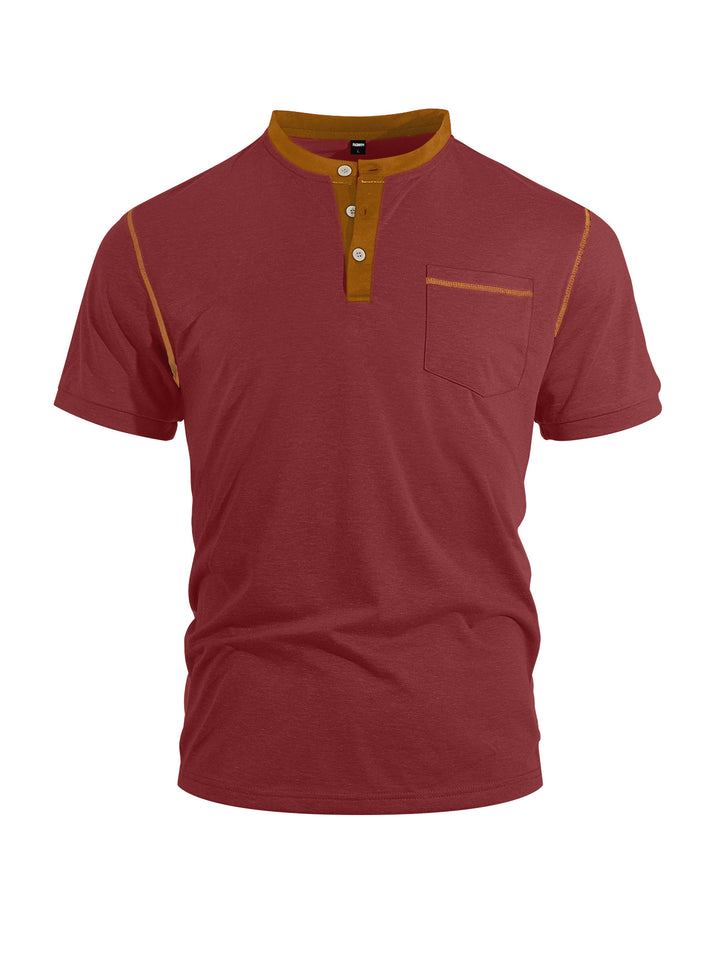 Herren nan legeres Kurzarm-Bandkragenshirt mit Knopfleiste Brusttasche und Flatlocknähten Echo Archiv