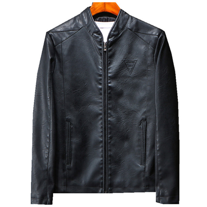 Herren Schlanker Kunstleder-Zipblouson mit minimalistischem Stehkragen und Doppelnahtdetails Echo Archiv