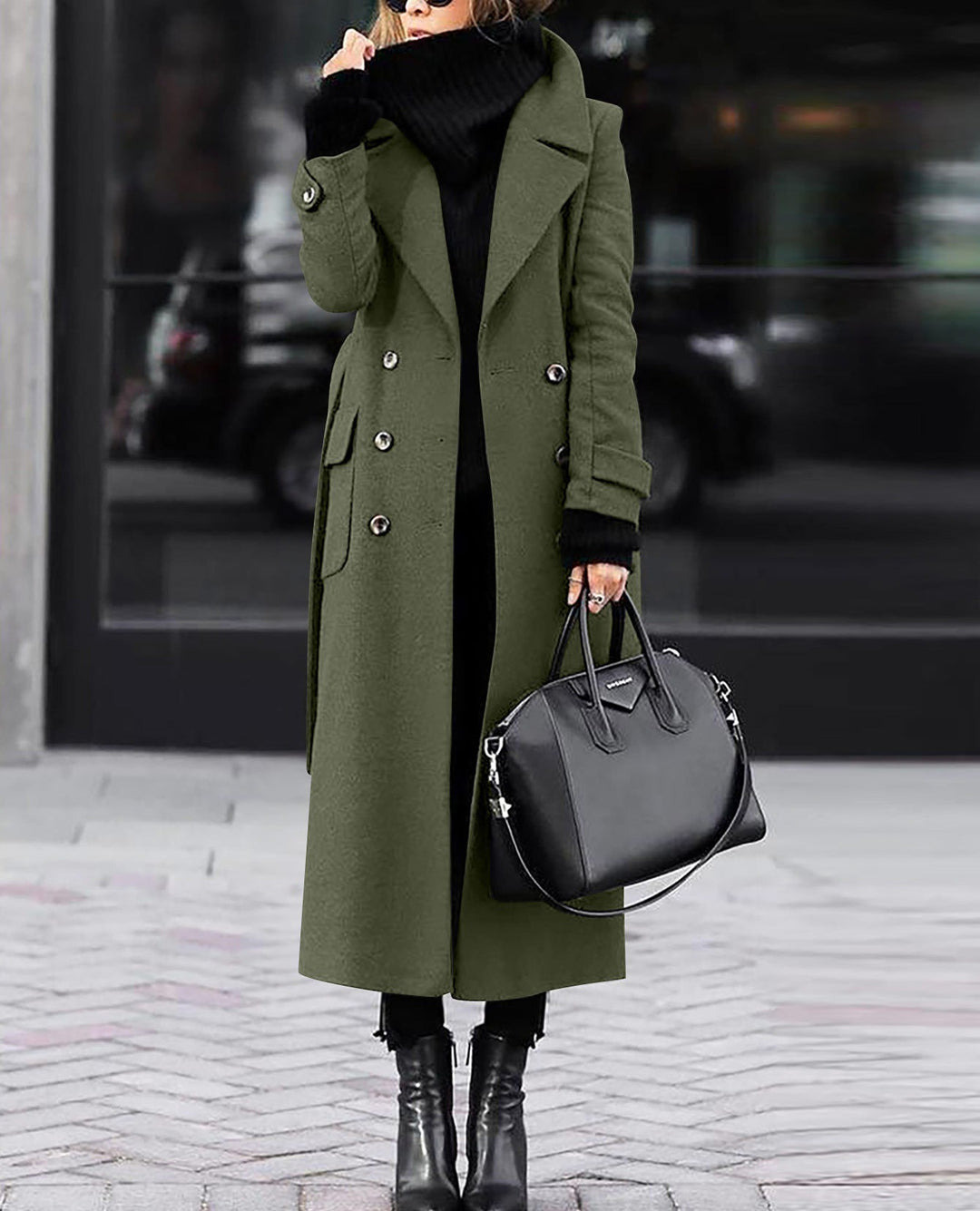 Damen nan eleganter Maxi-Wollmixmantel mit doppelreihiger Knopfleiste, weitem Reverskragen und aufgesetzten Taschenklappen Echo Archiv