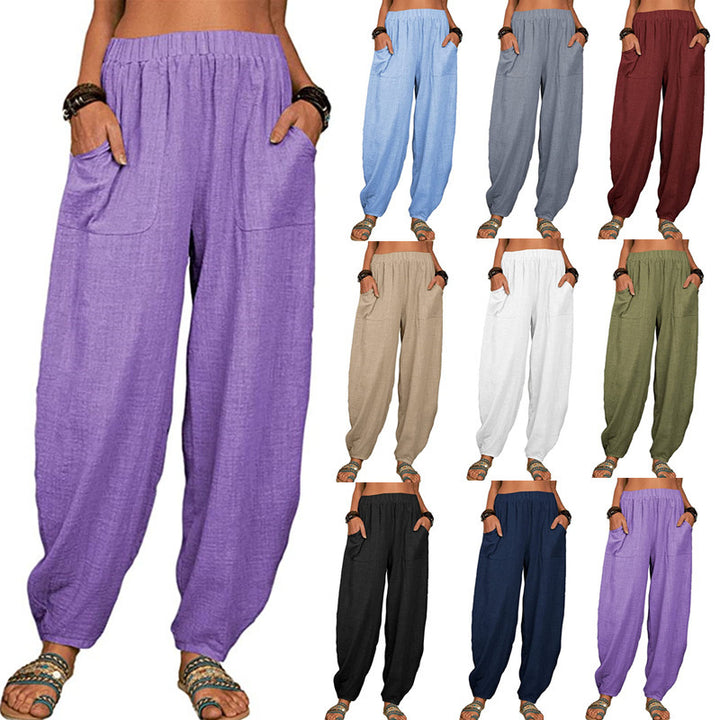 Damen nan lockere Leinenhose mit weitem Bein elastischem Bund und großen aufgesetzten Taschen Echo Archiv