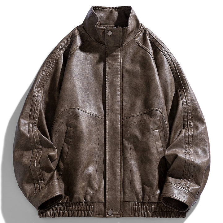 Herren lässige Kunstlederjacke im modernen Oversized-Schnitt mit funktionalen Taschen Echoarchiv