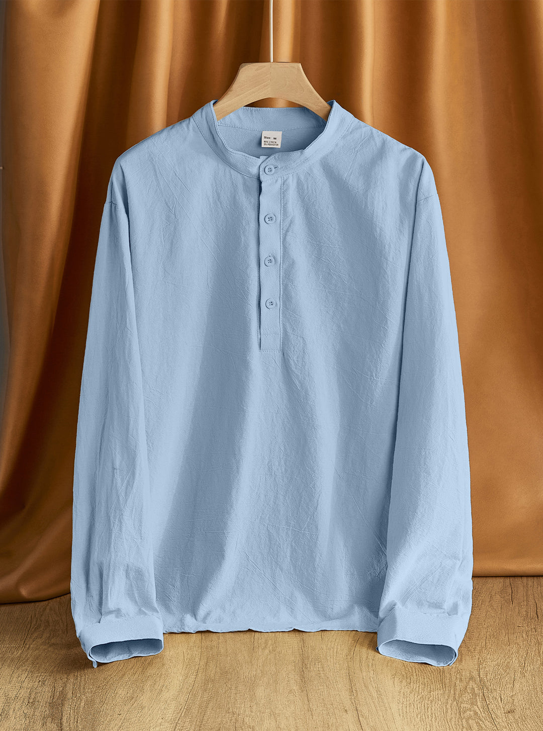 Herren Leinen-Mix Langarmshirt Henley mit Stehkragen Echoarchiv