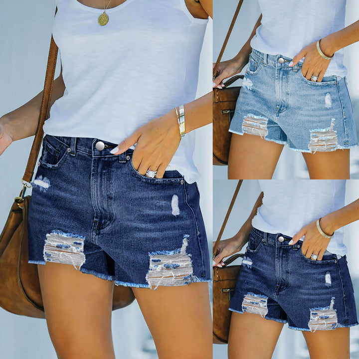 Damen Hochgeschnittene Destroyed Denim-Shorts mit aufwendigen Fransen Echo Archiv