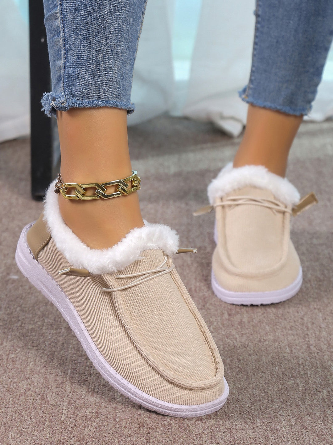 Damen Gefütterte Mokassin-Slipper mit Teddyfutter und profilierter Gummisohle Echo Archiv