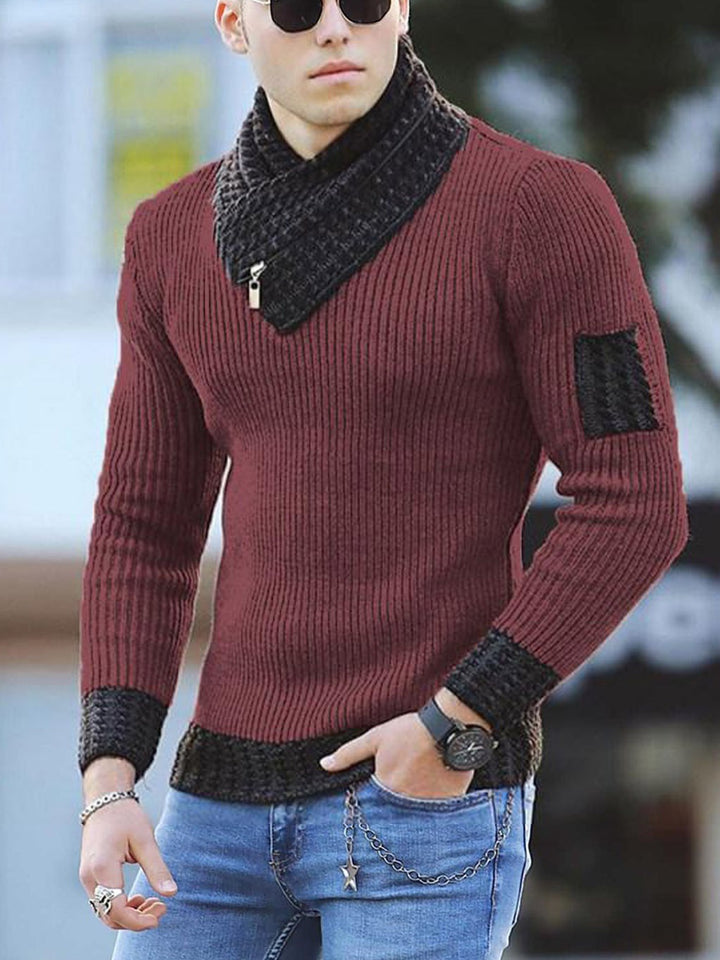 Herren modischer Pullover mit asymmetrischem Kragen und strukturiertem Muster Echoarchiv