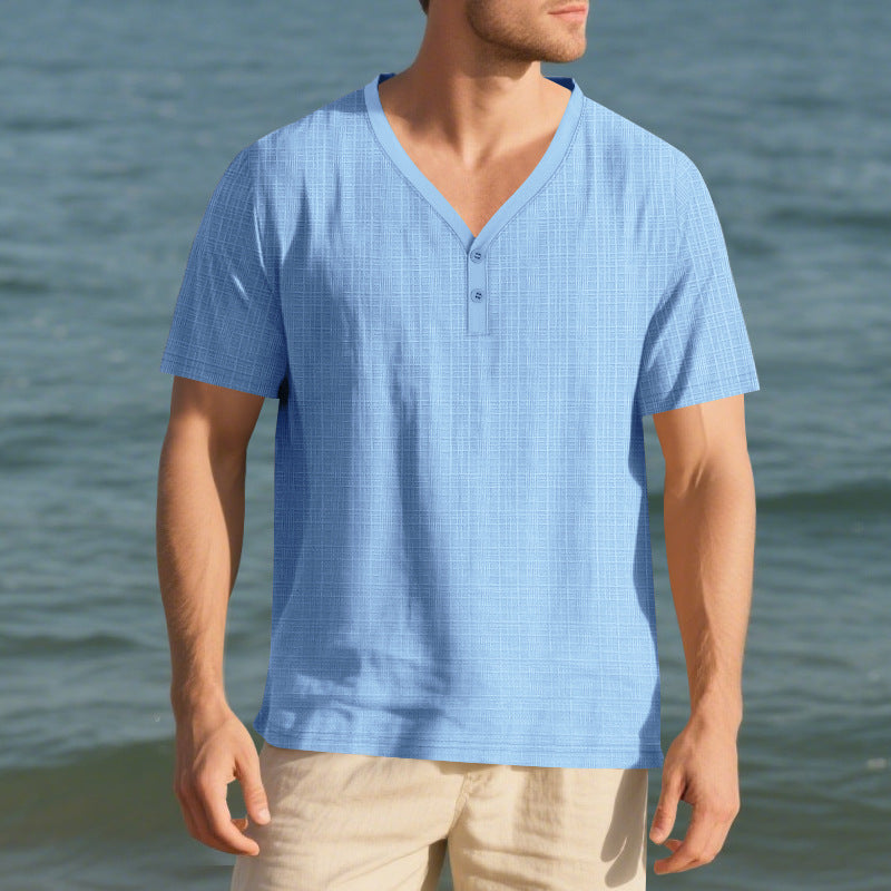 Herren lässiges Kurzarm-Henley-Shirt mit strukturierter Oberfläche Echoarchiv