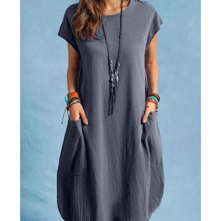 Damen lässiges Freizeitkleid mit seitlichen Taschen und Rundhalsausschnitt Echo Archiv