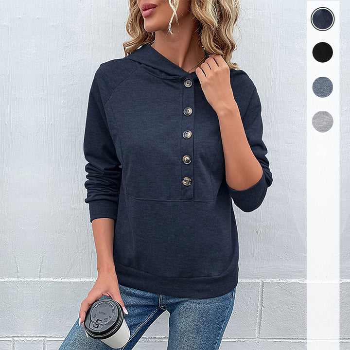 Damen Kapuzenpullover mit asymmetrischer Knopfleiste und Raglanärmeln Echoarchiv