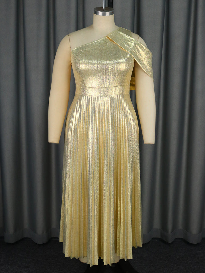 Damen Elegantes Plisseekleid mit asymmetrischem Träger Echo Archiv