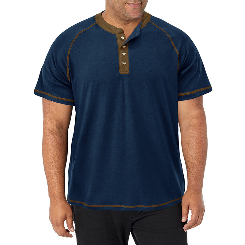 Herren Kurzarm-Henley-Shirt mit auffälligen Kontrastnähten und bequemer Passform Echoarchiv