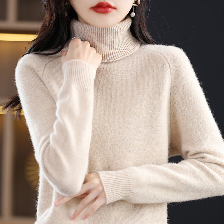 Damen Weicher Hochkragen-Pullover aus flauschigem Wollmix mit Raglanärmeln Echoarchiv