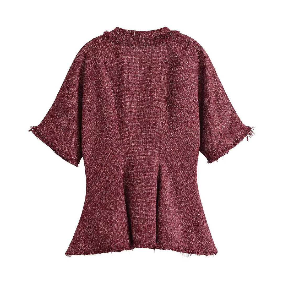 Damen Tweed-Kimonojacke mit Fransenbesatz und dekorativem Bindeschal Echo Archiv