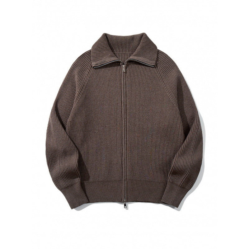 Unisex Grobgerippte Zip-Strickjacke mit Stehkragen, Raglanärmeln und Zwei-Wege-Reißverschluss Echo Archiv