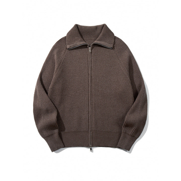 Unisex Grobgerippte Zip-Strickjacke mit Stehkragen, Raglanärmeln und Zwei-Wege-Reißverschluss Echo Archiv