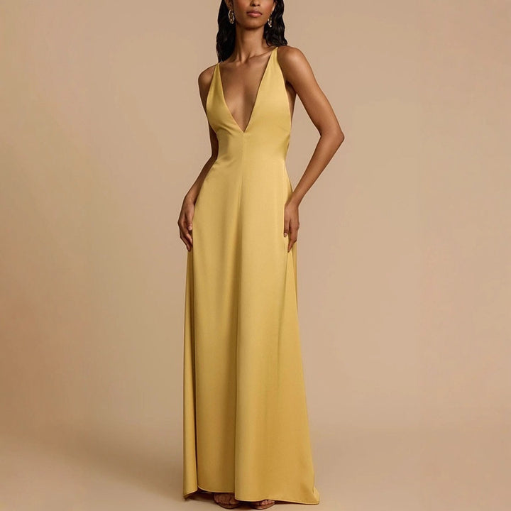 Damen Elegantes Maxikleid mit tiefem V-Ausschnitt und fließendem Schnitt Echo Archiv