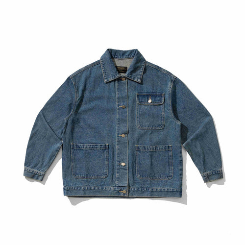 Unisex Robustess Denim‑Workwear‑Blouson mit Hemdkragen und großen Pattentaschen Echoarchiv