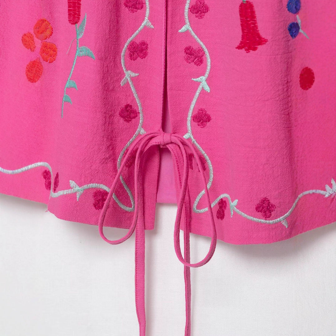 Damen Bestickte Kimono-Jacke mit Bindeband und Blumenapplikation Echoarchiv