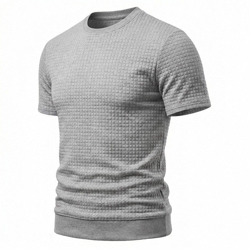 Herren nan kurzärmeliges Strickshirt mit geprägter Karostruktur, Rundhalsausschnitt und geripptem Saum Echo Archiv