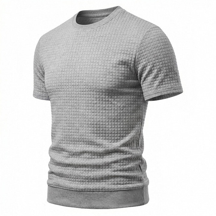 Herren nan kurzärmeliges Strickshirt mit geprägter Karostruktur, Rundhalsausschnitt und geripptem Saum Echo Archiv