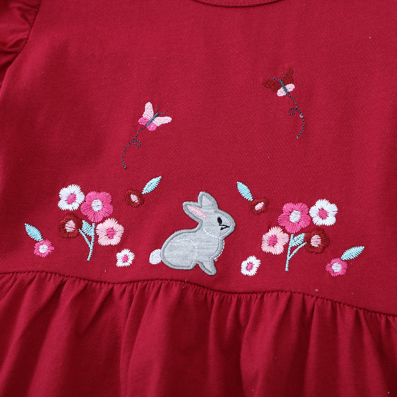 Mädchen Freizeitkleid mit niedlichem Hasen- und Blumenmotiv Echo Archiv
