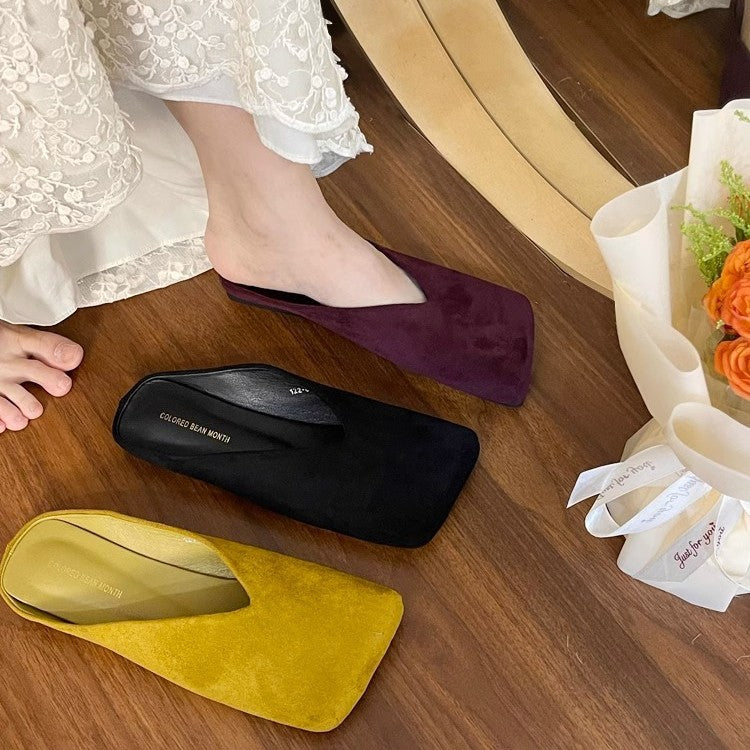 Damen quadratische Samt‑Mules mit V‑Ausschnitt und gepolstertem Komfortfußbett – Avérine