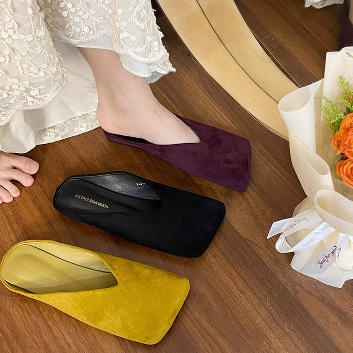 Damen quadratische Samt‑Mules mit V‑Ausschnitt und gepolstertem Komfortfußbett – Avérine
