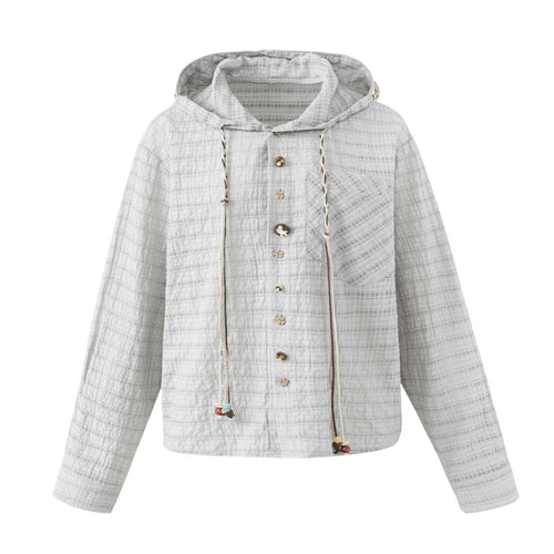 Damen Leichte Kapuzenjacke im Boxy‑Cut mit Holzknopfverschluss Echoarchiv